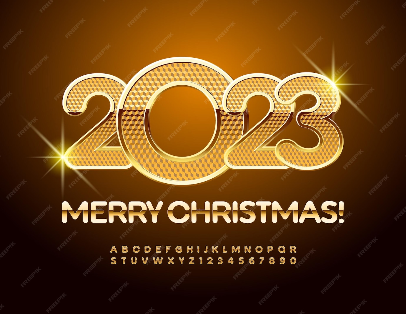 Premium Vector Vector chic greeting card merry christmas 2023! golden font. elite alphabet