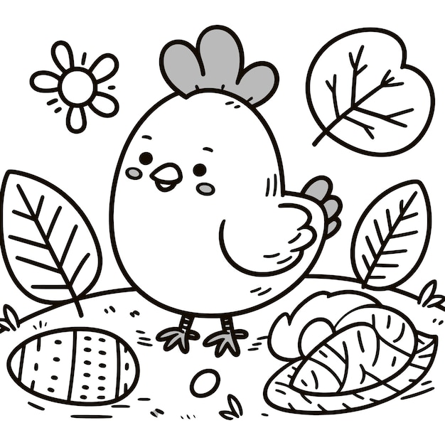 Vector vector chicken cartoon coloring page for childrens