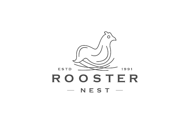 векторный цыпленок на гнезде логотип lineart вектор значок шаблона.