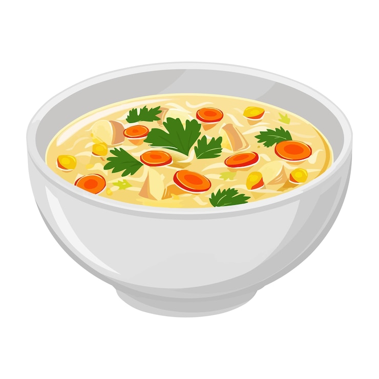 Vector vector chicken soup in a bowl vector