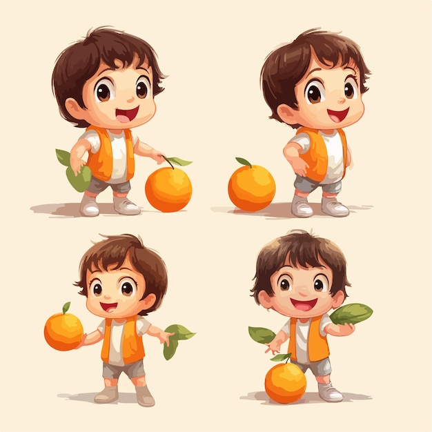 Vector of a child with an orange cartoon style young boy