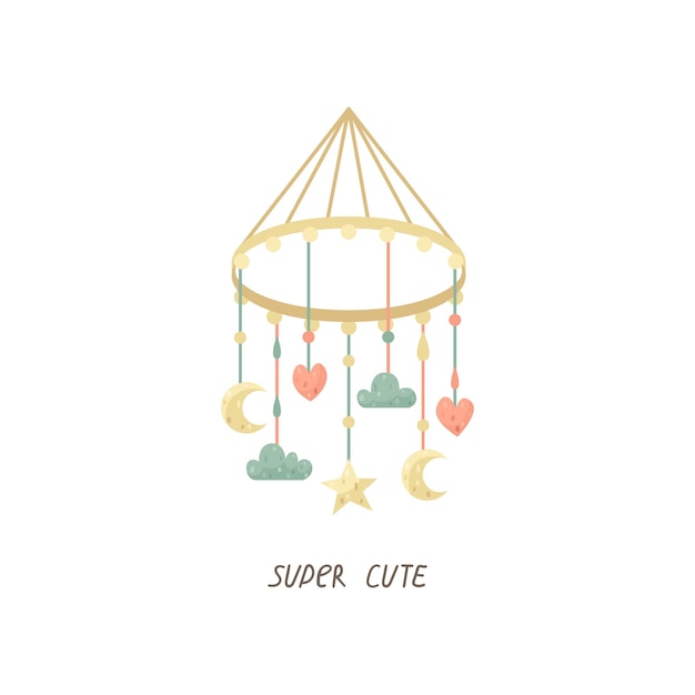 vector children's illustration of a suspended mobile with toys