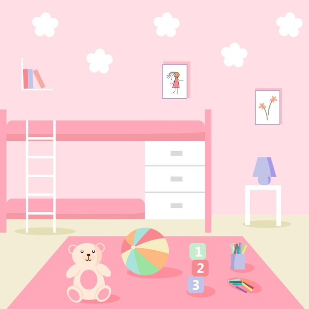 벡터 벡터 children39s 방 디자인 분홍색 방 소녀 방 아이 방 디자인