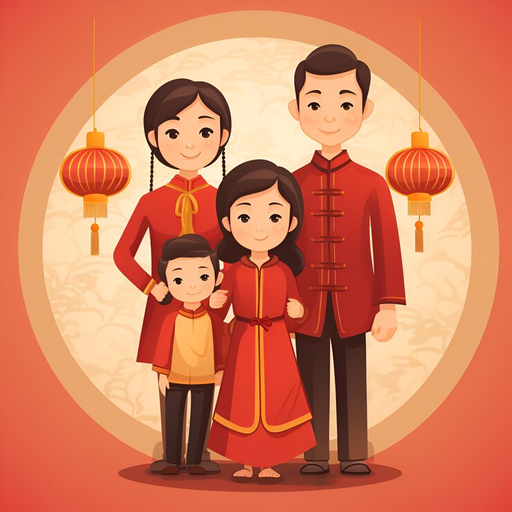 Vector vector of chinese family during chinese new year celebration