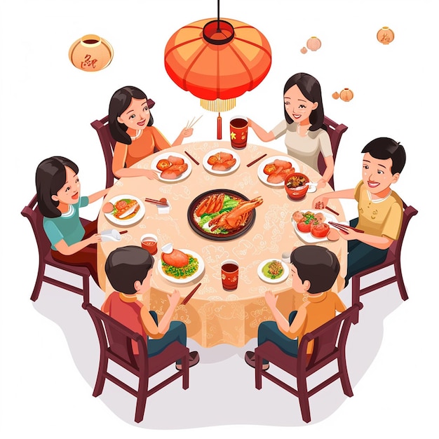 Vector vector of chinese family having dinner