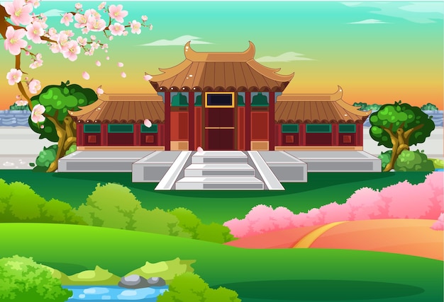 Vector vector of the chinese imperial palace in spring