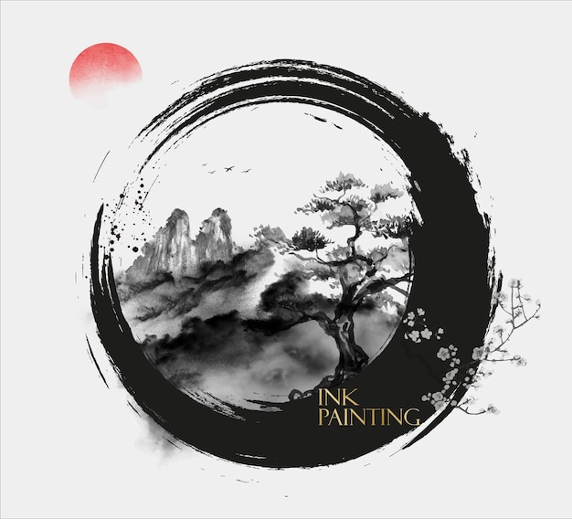 vector chinese ink painting style design