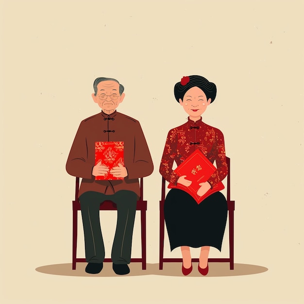 Vector of Chinese Parents with red pocket for Chinese New Year celebration