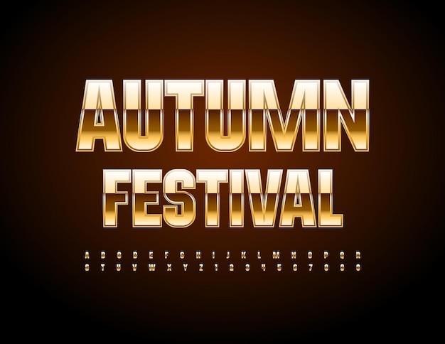 Vector chique Banner herfstfestival heldere gouden lettertype moderne Alfabetletters en cijfers set