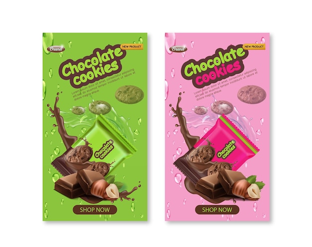 Vector chocolate cookies realistic mock up