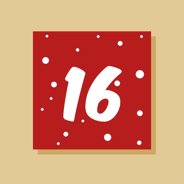 Vector Christmas advent calendar. Winter holidays poster with date 16 of december. Cute day decor.