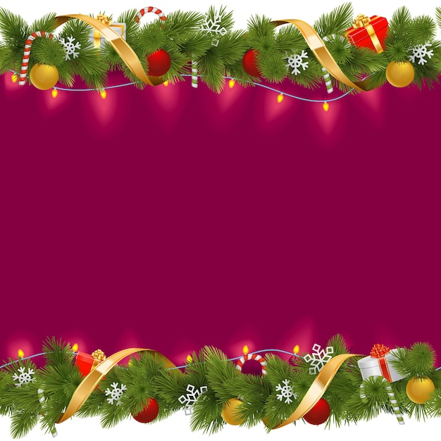 Vector Christmas Border with Garland isolated on white background