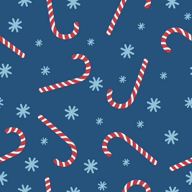 クリスマスのお菓子と雪片のシームレスなパターン ベクトル