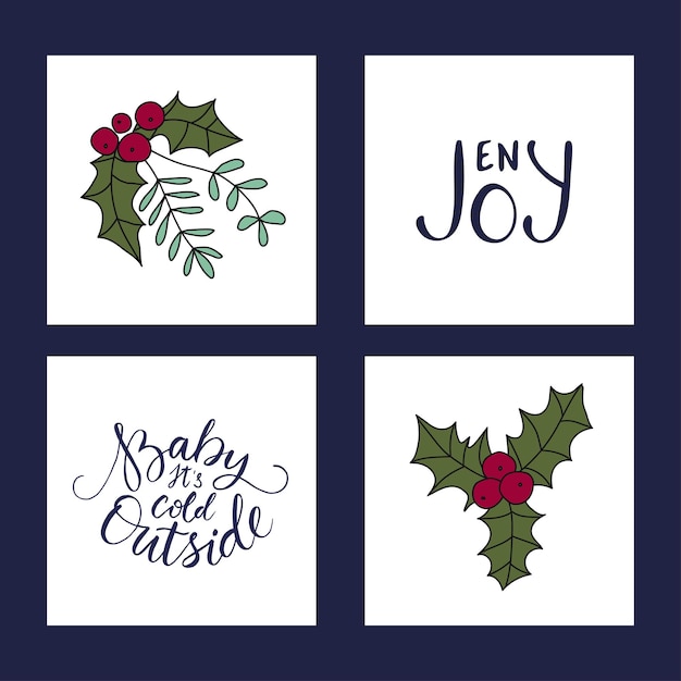 Vector Christmas card set with illustrations and hand lettering quotes