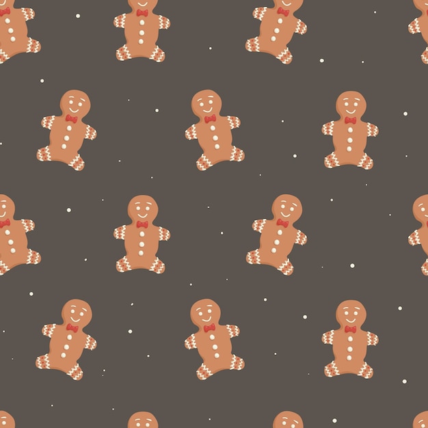 Vector Christmas cartoon illustration. Seamless pattern, background decoration on the theme of the new year. Gingerbread man with decoration.