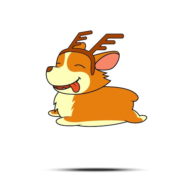 벡터 크리스마스 개 웨일스 어 Corgi 개 크리스마스 새 해 포스터에 대 한 사슴 뿔 테두리를 입고