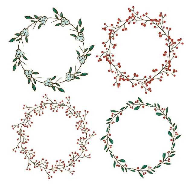 Vector vector christmas floral wreath set round floral wreath for winter decorations