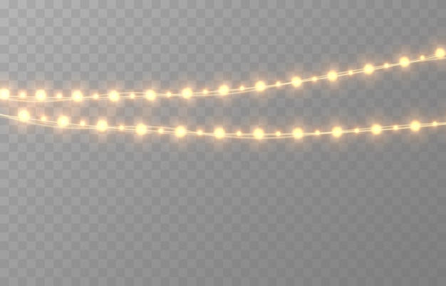 Vector Christmas garland on an isolated transparent background. Light, light garland PNG, Christmas.