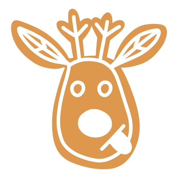 Vector Christmas gingerbread in the form of a deer's head on a white background