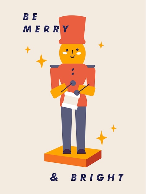ベクトルクリスマスグリーティングカードまたはパーティの招待状のポスター木製くるみ割り人形とクリスマスの背景