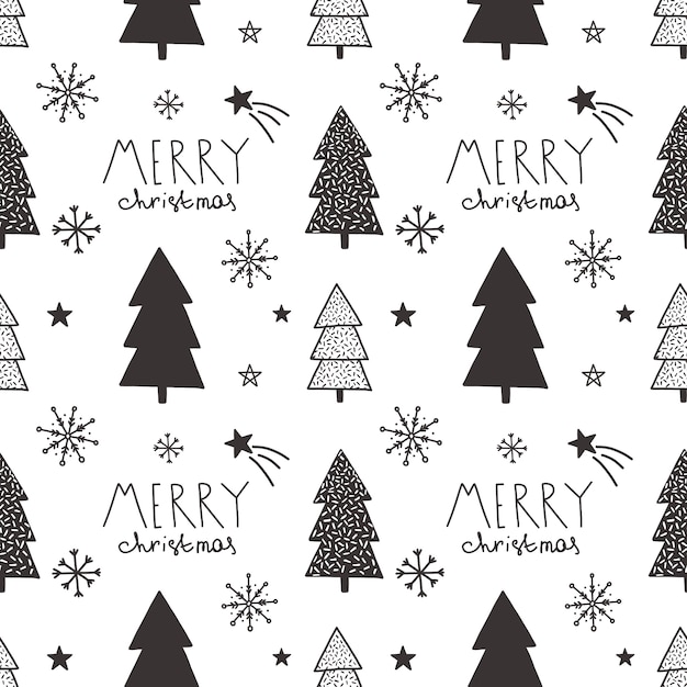 Vector christmas hand drawn seamless pattern.