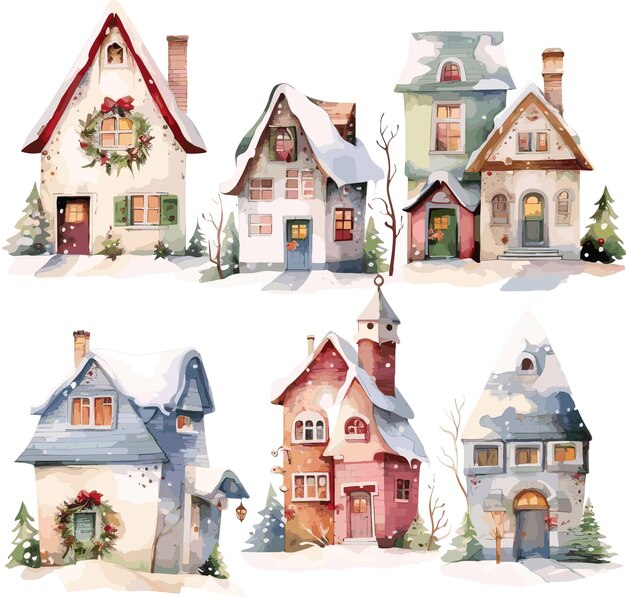 vector christmas house covered snow building in holiday ornament happy new year decoration vector illustration on white background