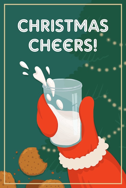 Vector vector christmas illustration santa claus with milk and cookies cheers