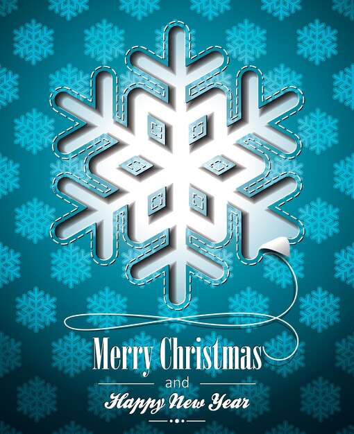 Vector vector christmas illustration with snowflakes design on blue background.