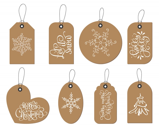 Vector christmas labels tags collection with snowflakes