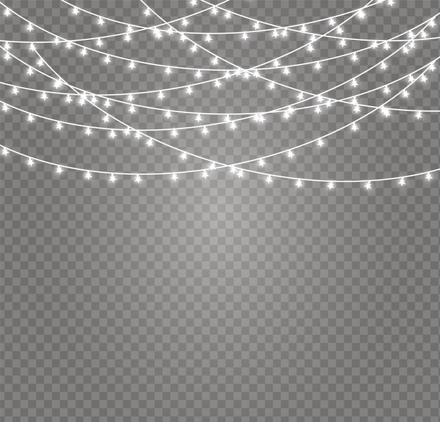 Vector Christmas lights, isolated on transparent