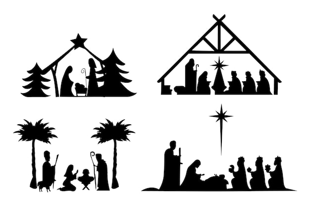 Vector Christmas nativity scene silhouette