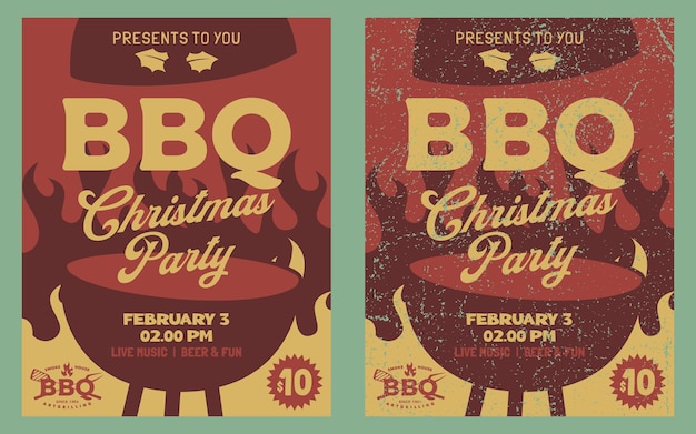 Vector Christmas Party Poster Retro Vintage Grunge Hand Drawn Template