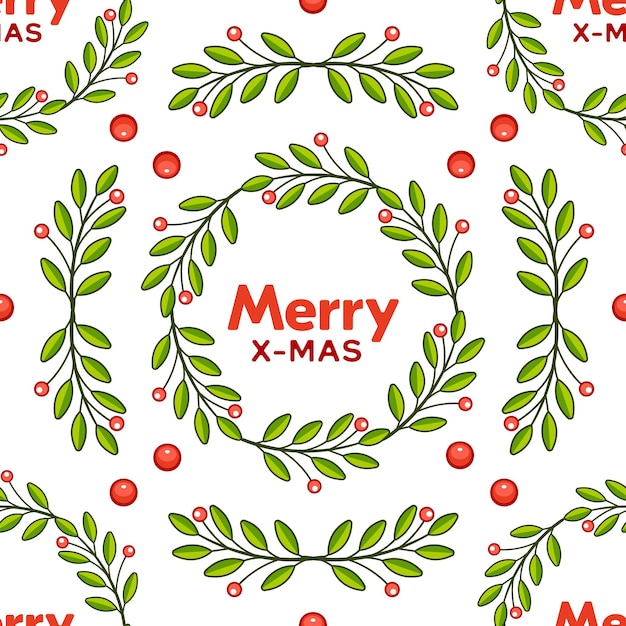 Vector vector christmas pattern with christmas trees and christmas decorations in cartoon style