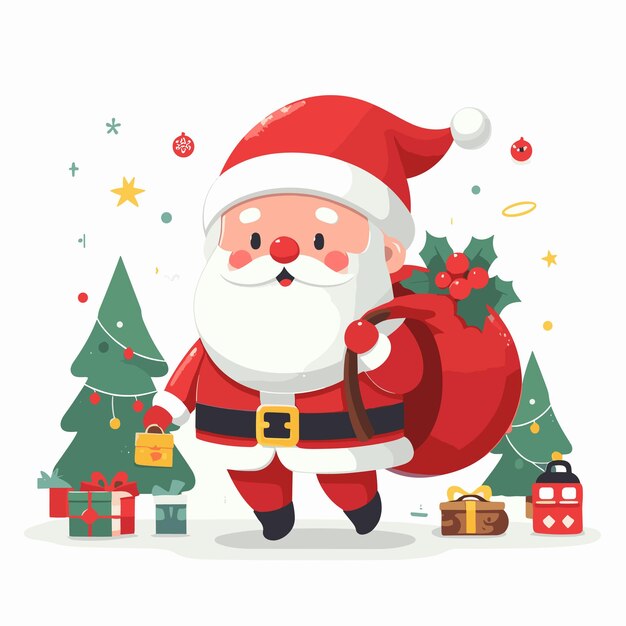 Vector christmas santa claus with a sack of gifts