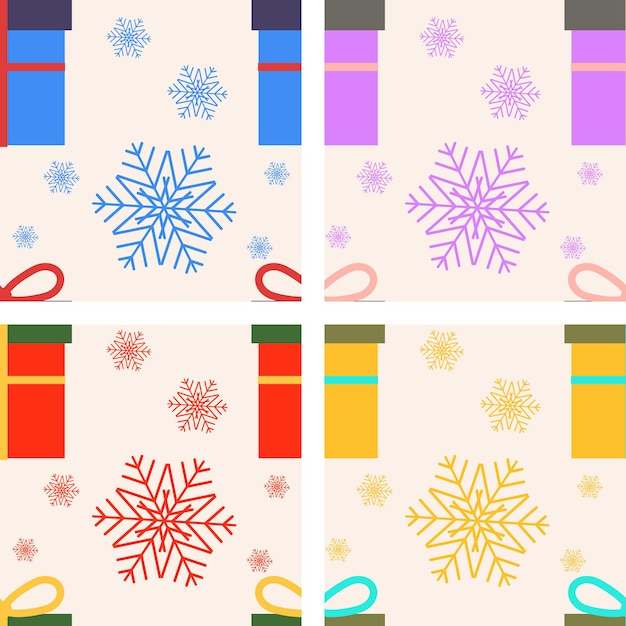 Vector vector christmas seamless pattern set with gift box and snowflakes