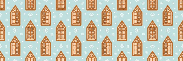 Vector Christmas seamless pattern with gingerbread Holiday winter background with gingerbread house