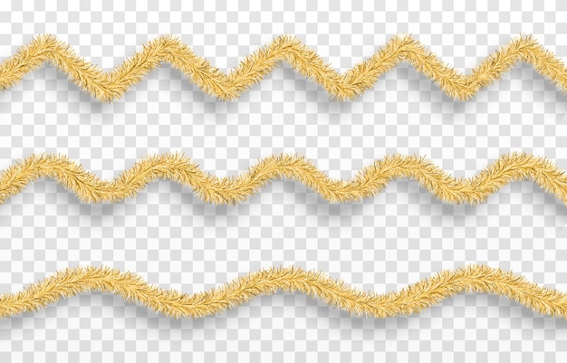 vector christmas tinsel. gold tinsel png, gold garland, decor element. christmas, holiday.