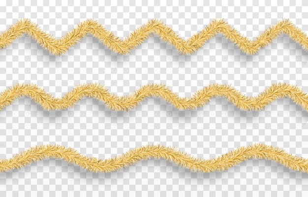 Vector vector christmas tinsel. gold tinsel png, gold garland, decor element. christmas, holiday.