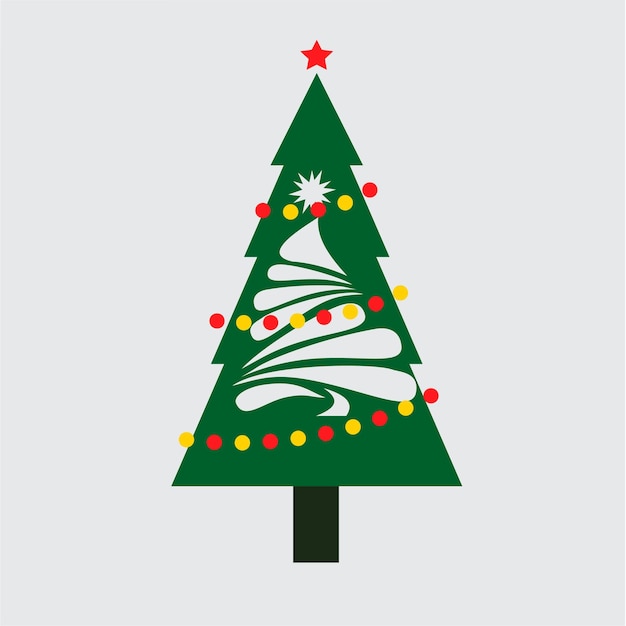 Vector Christmas tree isolated with lightbulb, stars and balls