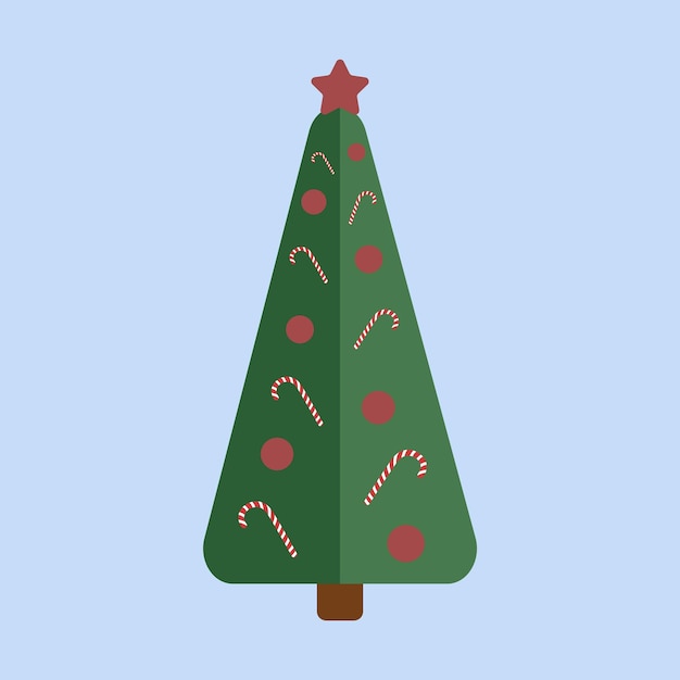 Vector christmas tree with balls and candies isolated illustration