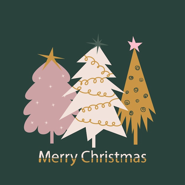 Vector Christmas trees with text Merry Christmas Card Festive design element