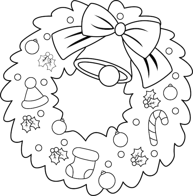 A vector of a christmas wreath in black and white colouring