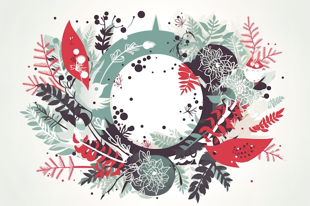Вектор рождественского венка с красным бантом, ягодами падуба, леденцами и сосновыми шишками
