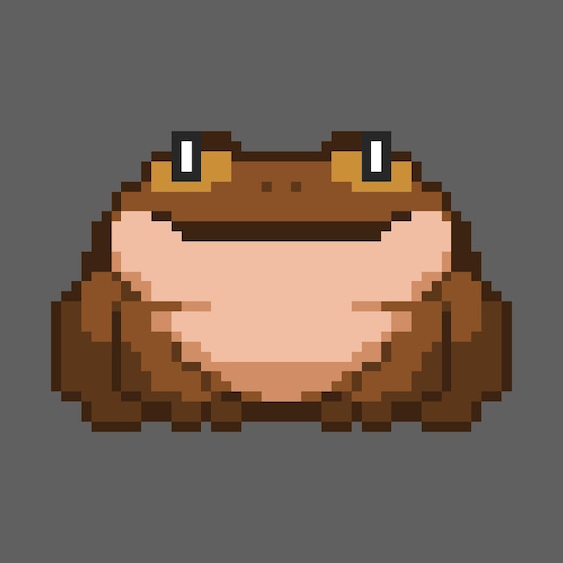 Vector chubby brown frog creepy smile slanted eyes pixel art perfect for stickers