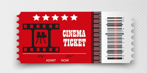 Biglietti del cinema vettoriale isolati su sfondo trasparente. biglietto d'ingresso al cinema realistico.