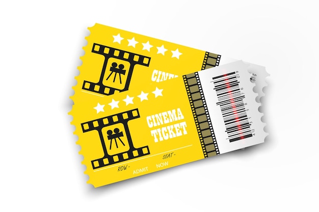 Vector cinema tickets isolated on transparent background. Realistic cinema entrance ticket.