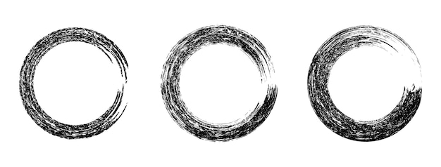 Векторная круговая кисть, гранж-штамп, установленный вокруг черного вектора, изолированного на белом фоне