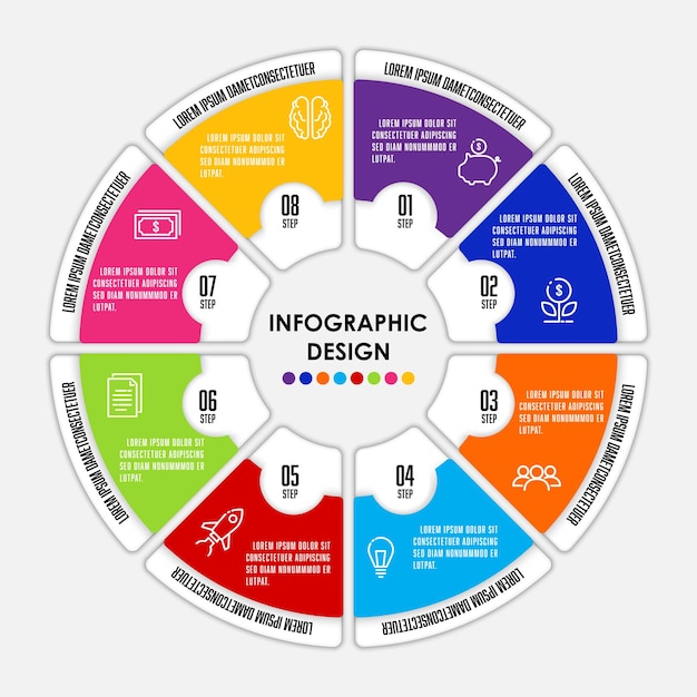 vector circle chart infographic template for presetation with susiness concept 8 step
