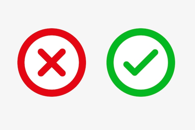 Vector of Circle Checkbox Buttons with Checkmark Icon and Red Cross or Yes or No Icons