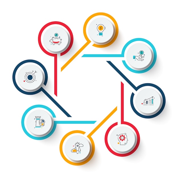 Vettore elementi circolari vettoriali per infografica modello per diagramma ciclo con 8 opzioni